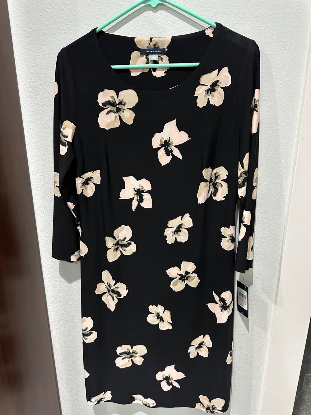 Ellen Tracy Black Midi Dress with Blush Floral Print